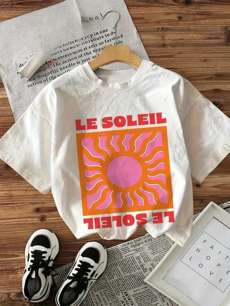 Camiseta de Moda para Mujer, Estilo Retro, con Texto LE SOLEIL, Cuello Redondo, Manga Corta, Estilo Urbano, Harajuku Y2K