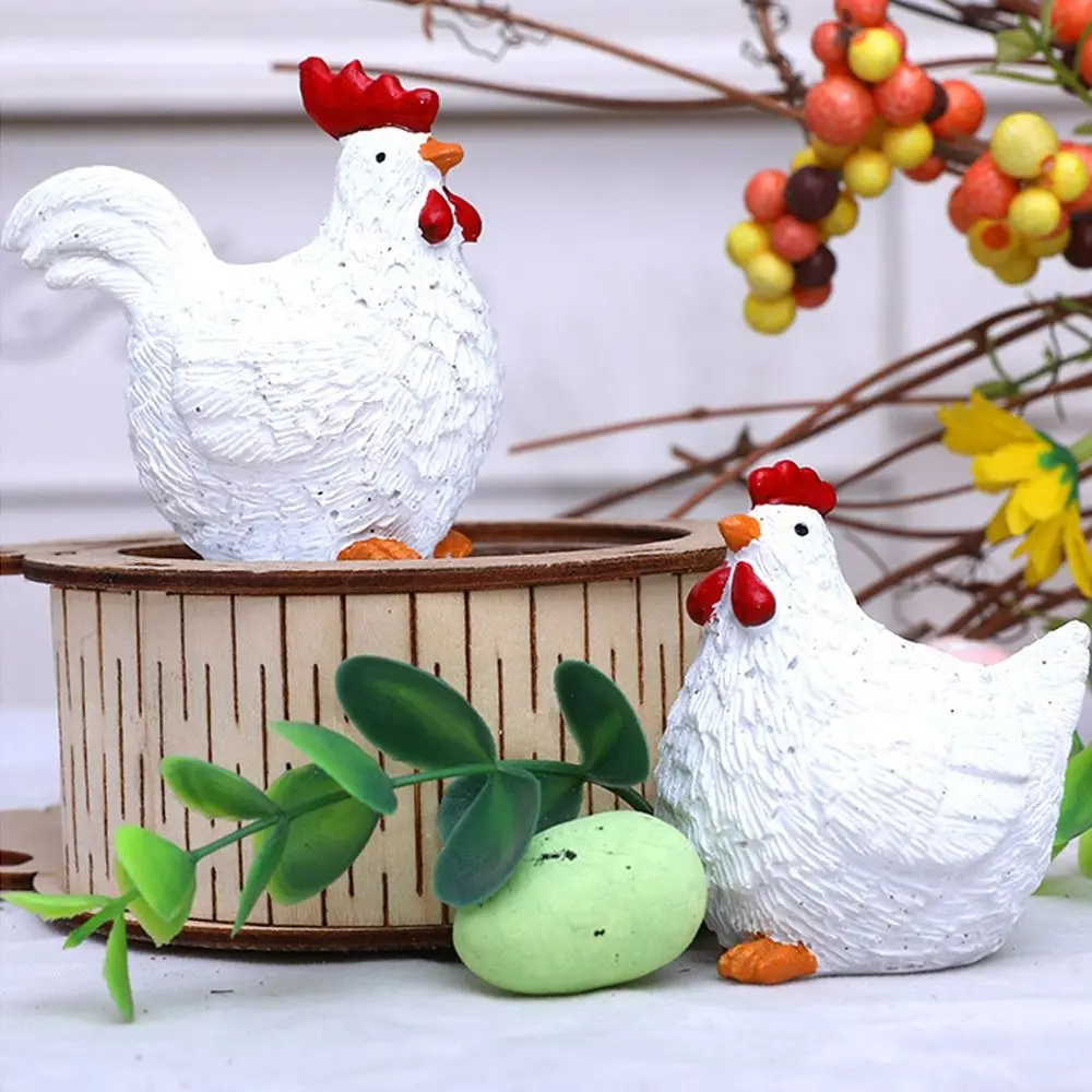 Cartoon Easter Chicken Figurines Resin Crafts Realistic Hen Rooster Ornament Handicraft Cute Animal Sculpture