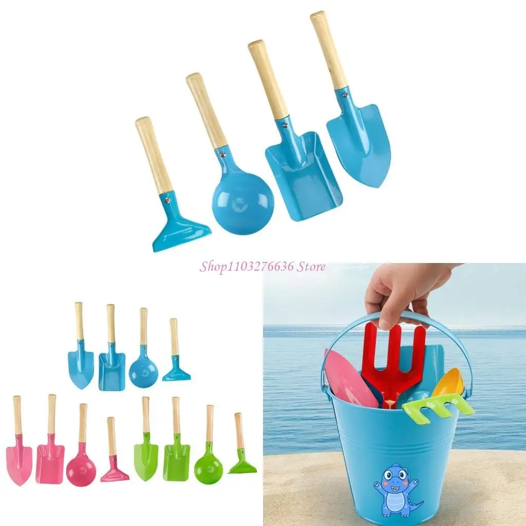 

R6FD 4Pieces Children Metal Shovel Set with Handle For Sandcastle Building And Gardening Outdoor Beach Play Sand Playset