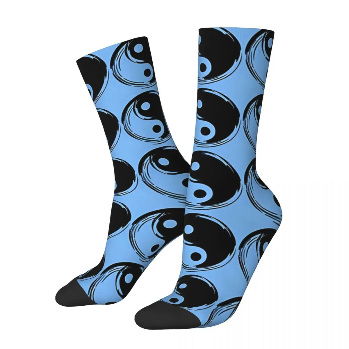 Ying Yang Pattern On Blue Canvas Print Men's Socks Vintage Harajuku Street Style Novelty Seamless Crew Sock