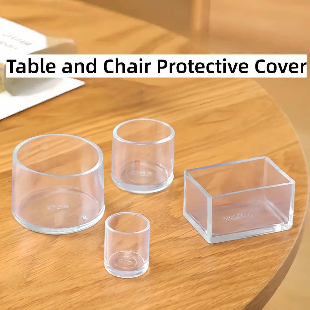 Transparent PVC Chair/Table Foot Covers Round/Square Anti-Slip Furniture Leg Protectors Thickened Floor Pads for Noise Reduction