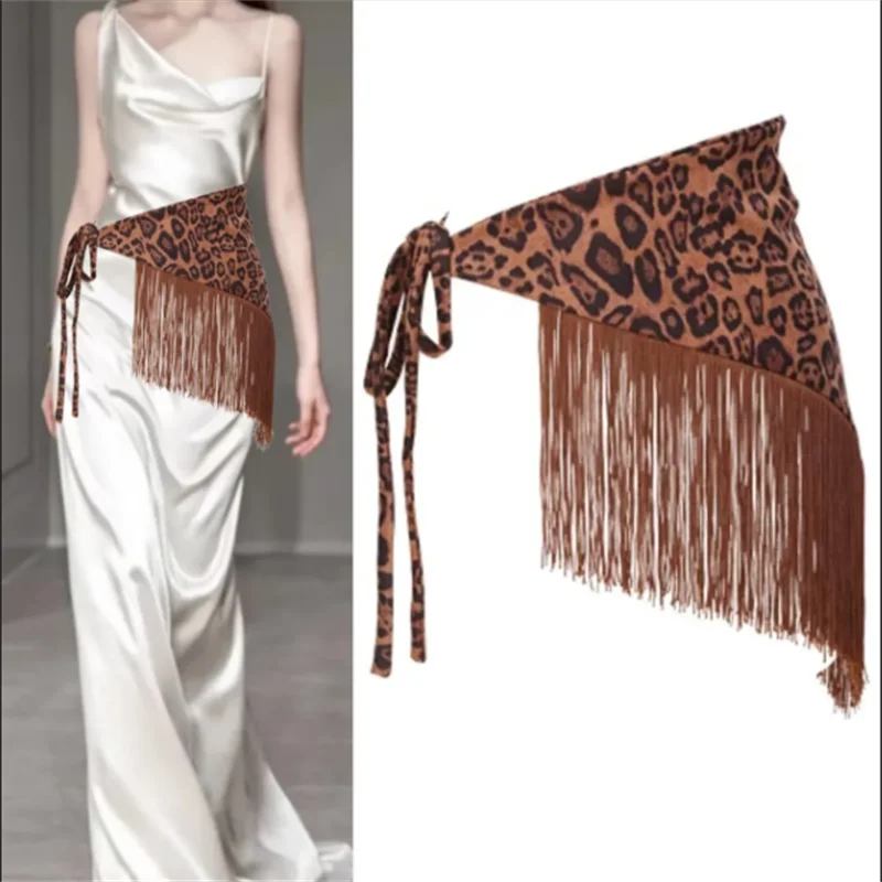 Fringed Retro Waistband Ladies Rad Belt Corset  Leopard Print Decoration Spicy Girl Belt Scarf Streetwear Accessories Waist Seal