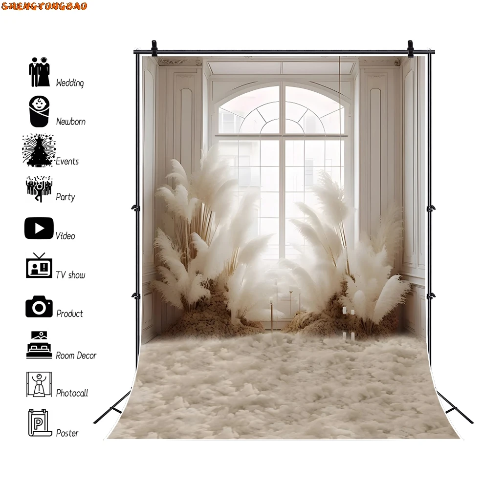 Свадебный фон для фотосъемки в стиле бохо, ретро цветок, оконная занавеска, свадебный душ, портрет, день рождения, вечеринка, фон для фотосессии, декор