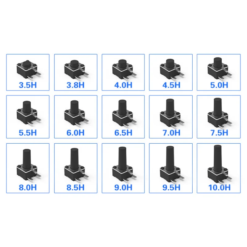 50PCS Micro Switch 4.5*4.5 3P Button Momentary Tactile Tact Push 3 Pin DIP Rgiht Angle 4.5x4.5x3.8/4.3/4.5/4.8/5/6/7/8/9/10 mm