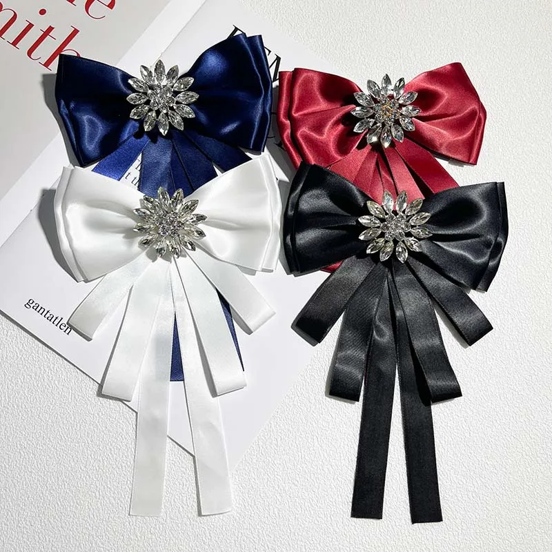 Fashion Big Bow Tie Luxury Rhinestone Brooch Ribbon Collar Flowers Korean Women\'s Suits Shirt Fashion High-end Gift for Women