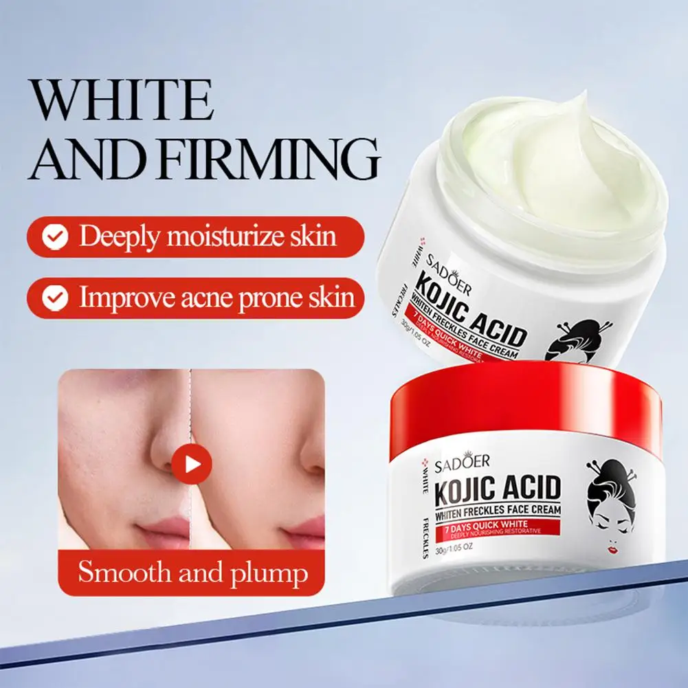SADDER Creme facial de ácido kójico para manchas escuras, sardas, cuidados com a pele com vitamina C, tratamento de clareamento, hidratante para repar
