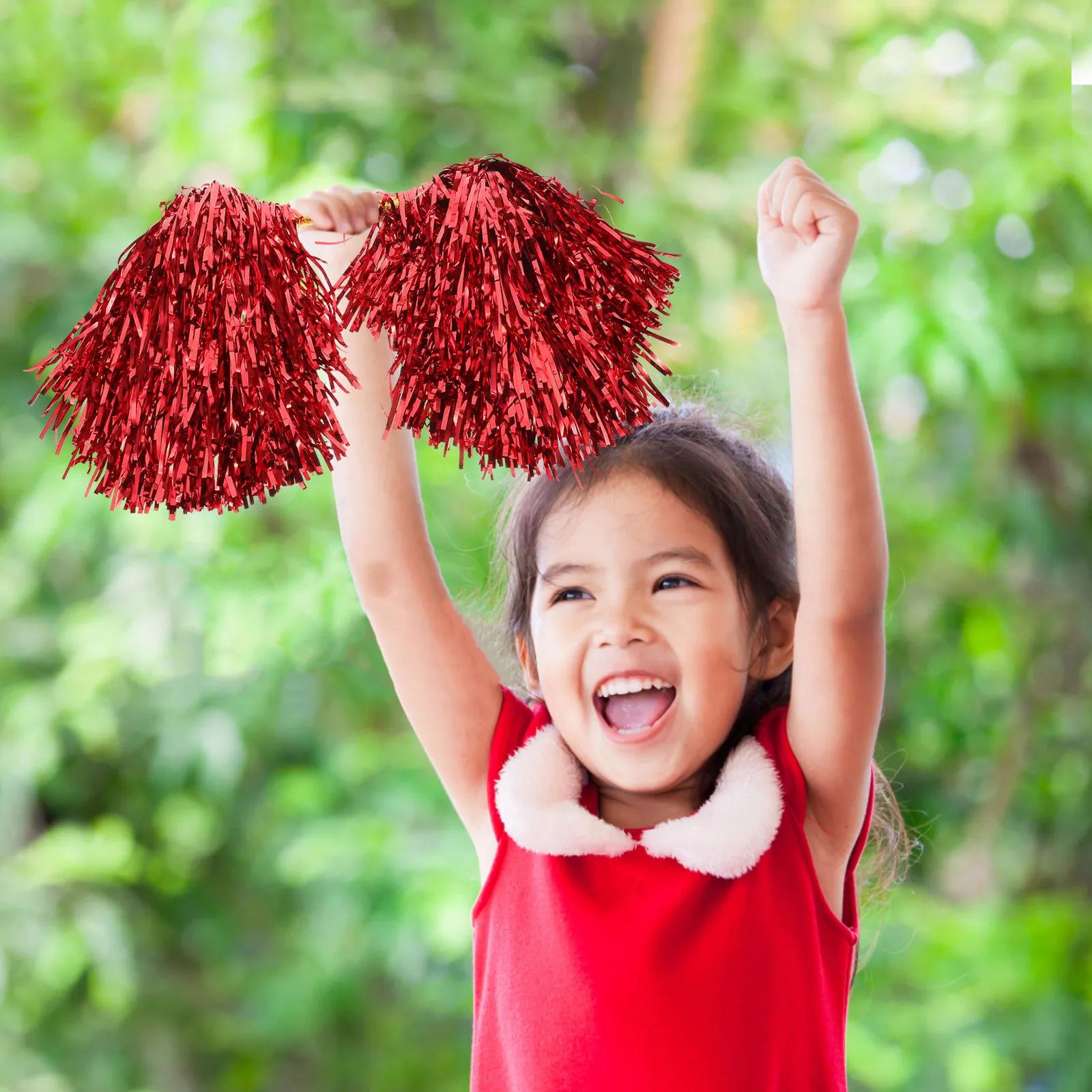 

2Pcs Dual-Headed Cheerleading Pom Poms Bright Dance Props for Kids Coordination Development Reusable Metallic Cheerleader