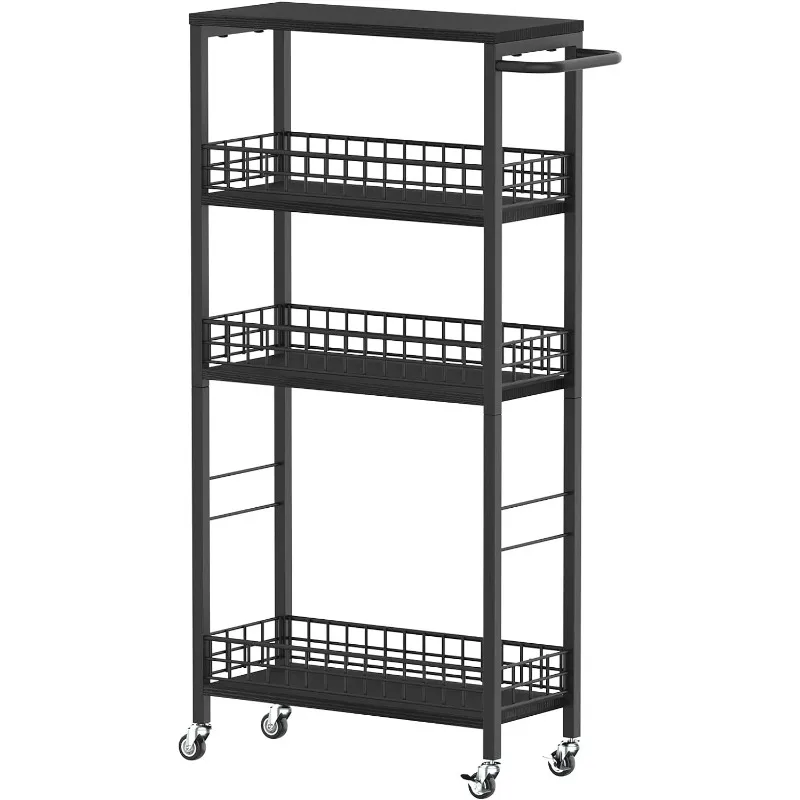 Slim Storage Cart 4 Tier Rolling Kitchen Cart Laundry Room Narrow Cart with Handle for Bathroom Small Spaces