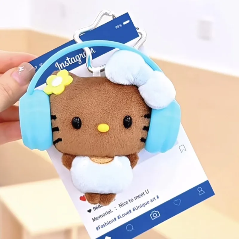 Cute Headphone Skateboard Mini Version Black Leather Hello Kitt Cat Bag Small Pendant Accessory Plush Bag Hanging Ornament view 3