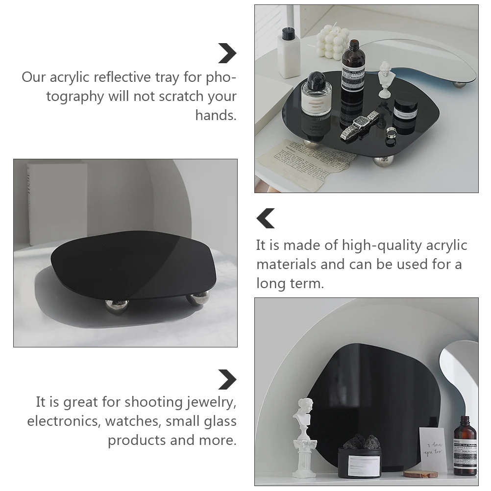

1pc Aromatherapy Ornaments Tray Black Reflective Display Table Acrylic Photography Prop Jewelry Watch Background Stand