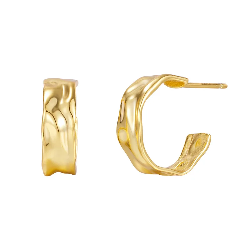 

Серьги-гвоздики из стерлингового серебра 925 пробы с нерегулярным геометрическим дизайном для женщин, модные полированные серьги-гвоздики с эффектом мятой фольги, роскошные ювелирные изделия премиум-класса