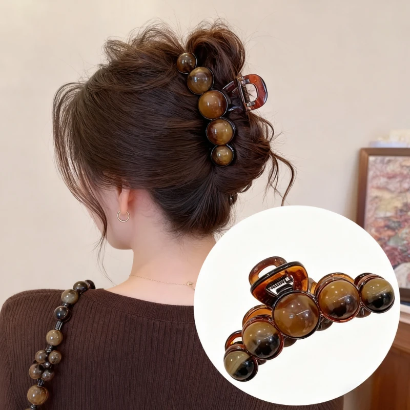 Pinza para el pelo con cuentas degradadas Retro para mujer, horquilla de plástico geométrica de 11Cm, Clip de tiburón, accesorios para el cabello a la moda