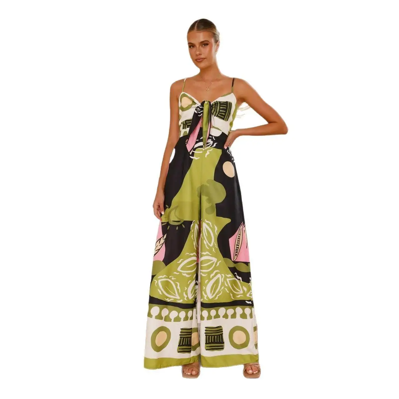 2025 신상 여성 원피스 수트 하이웨이스트 와이드 레그 스트레이트 점프수트 편안한 출퇴근 슬레 롱 팬츠 여름 컬렉션