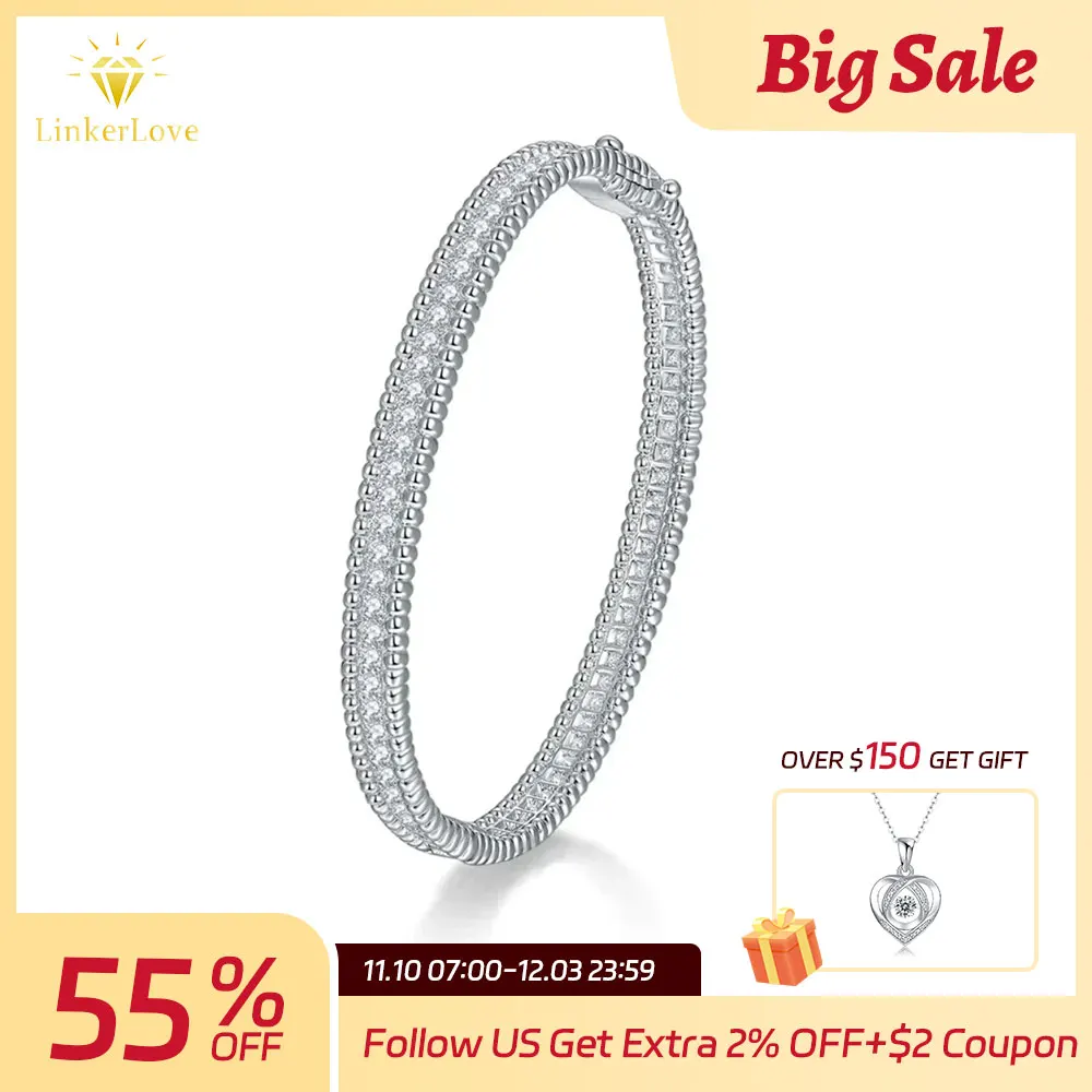 

LinkerLove 2mm Full Moissanite Bracelets for Men Women S925 Sterling Silver Diamond Four-leaf Clover Bangles Luxury Fine Jewelry