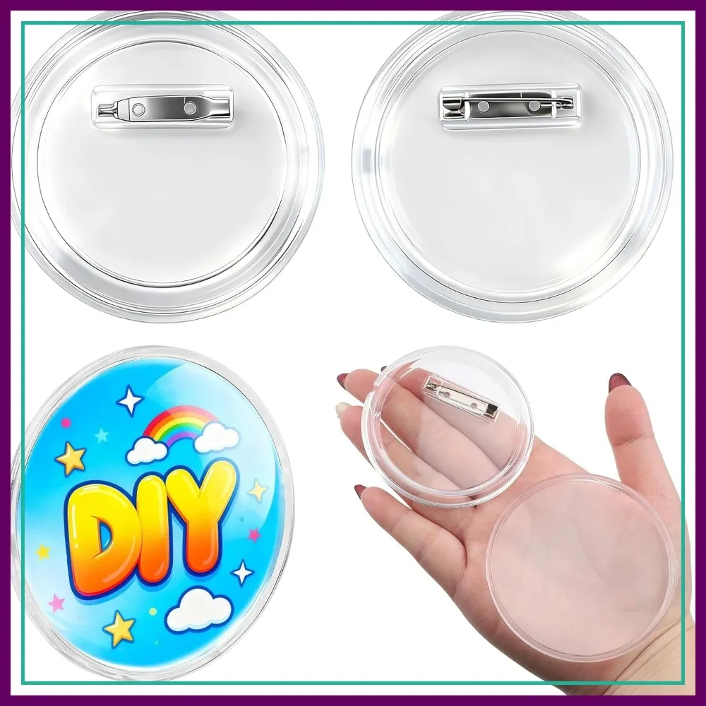 

4PCS Clear Button Pins 3" Round Acrylic Badge DIY Photo Pin for Backpacks Jackets Hats Craft