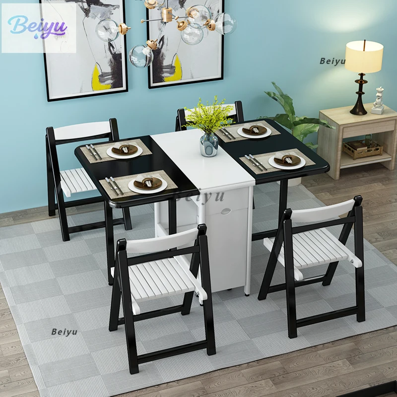 

Small apartment folding dining table, all solid wood movable folding table, simple and modern multi-functional retractable dinin