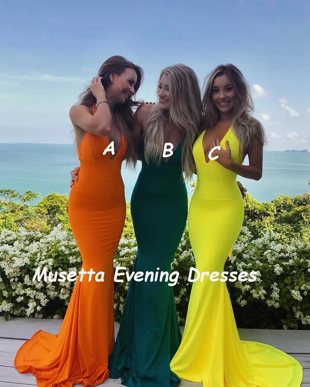 Musetta-Vestidos de Noche de sirena amarillos sexys, Espalda descubierta, Halter Simple, vestido de graduación largo barato, vestidos de fiesta de boda de tren personalizados