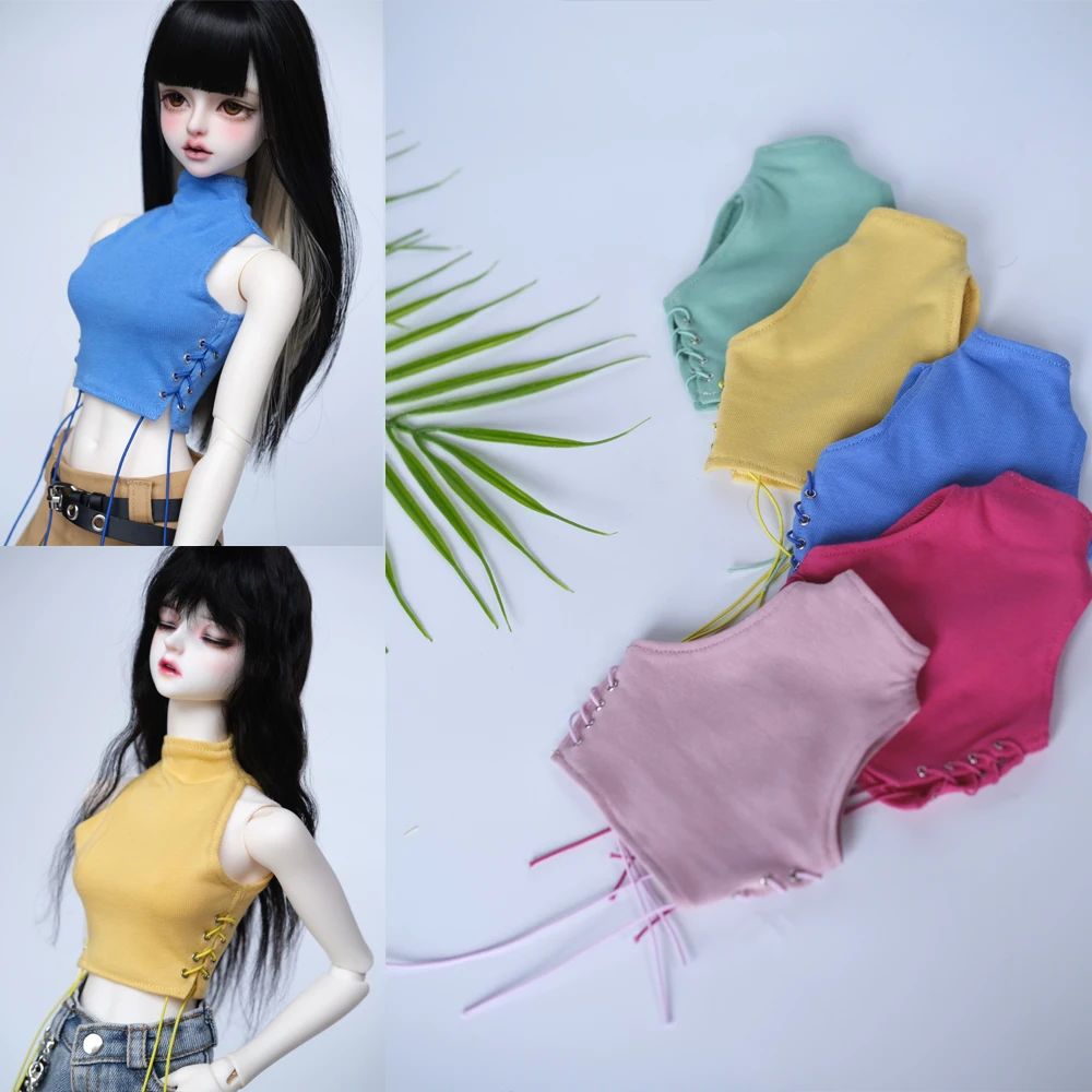 D09-P082 children handmade toy 1/3 sd16 big girl BJD Doll clothes High necked vest blue yellow pink 1pcs