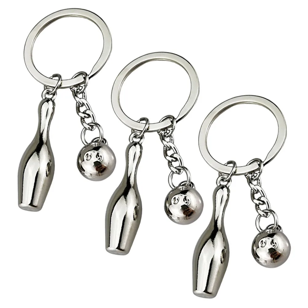 

3Pcs Simulated Bowling Keychain Delicate Craftsmanship Eye Catching Design Sports Match Souvenir Small Key Ring Pendant