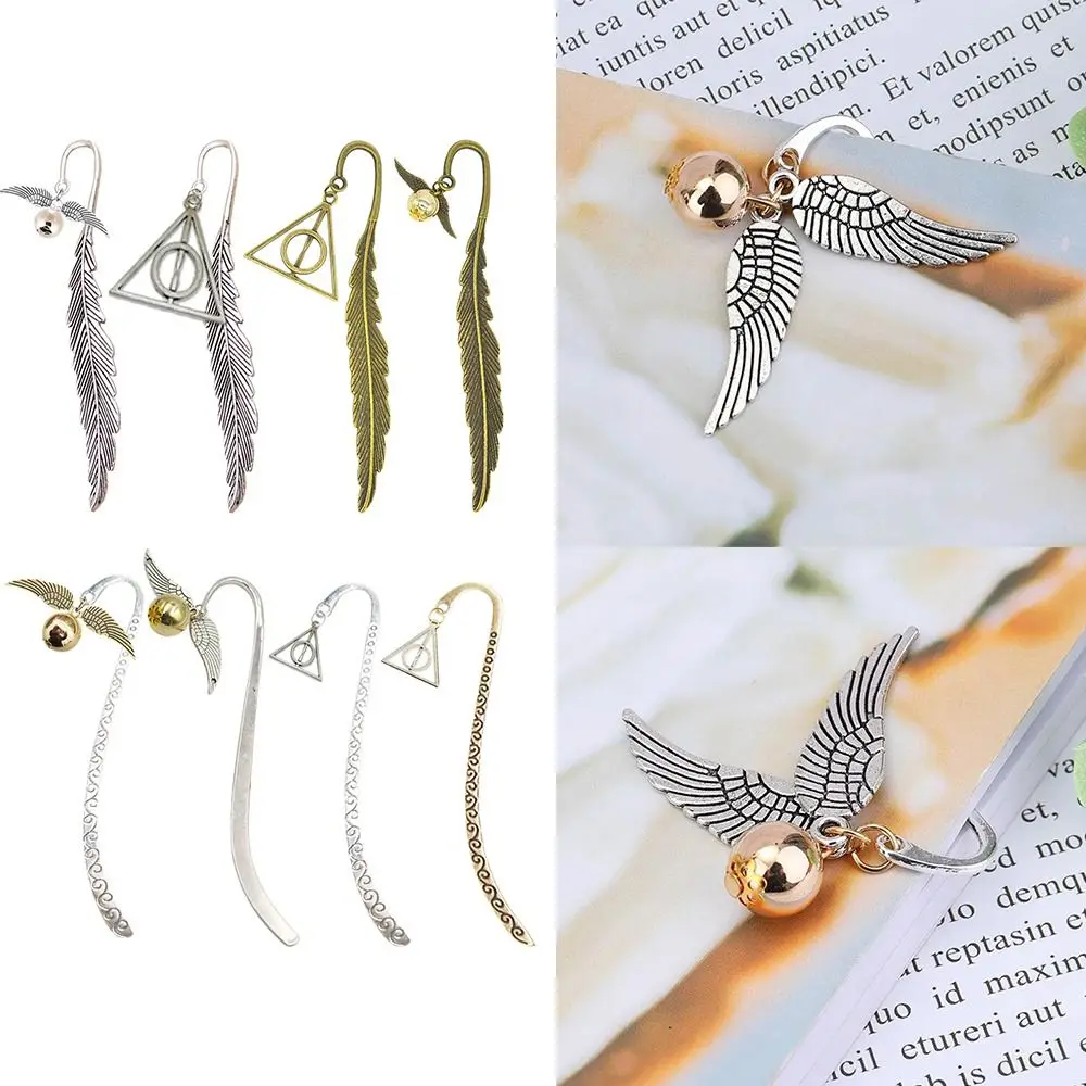 Delicate Handcrafted Gift Wing Snitch Bookmark with Wings Ball Pendant Metal Pagination Mark Book Page Markers Students