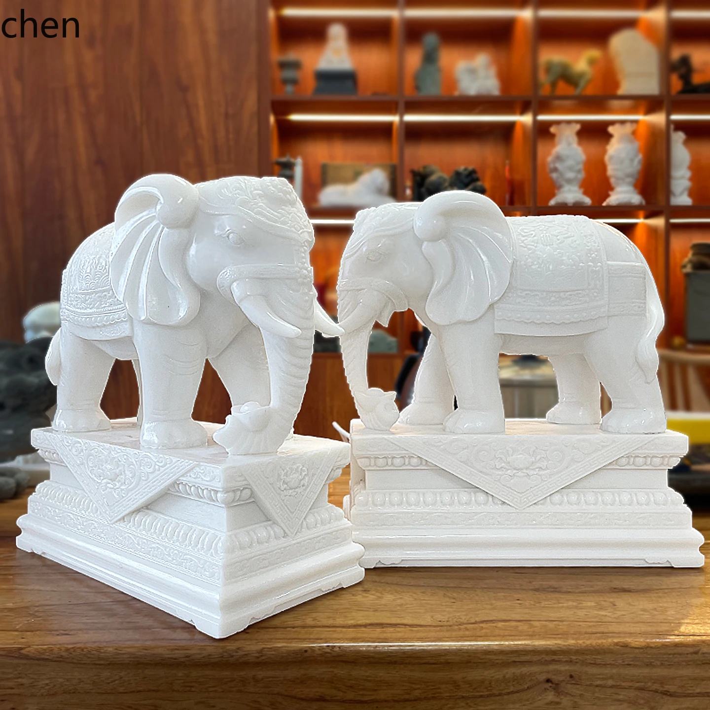 

ZML stone sculpture elephant ornament, a pair of stone elephants at the door of the living room lucky desk entrance wine cabinet