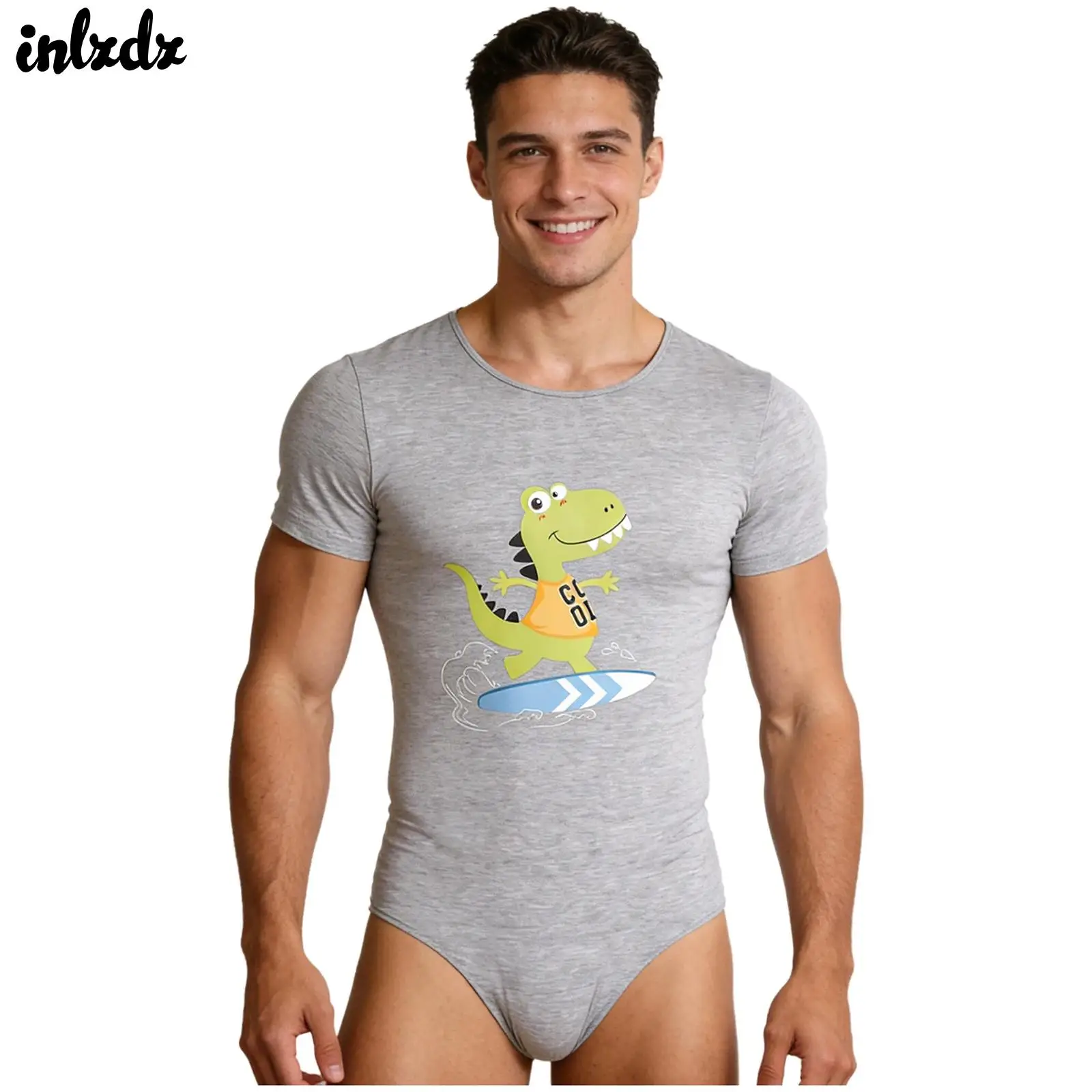 

Мужской комбинезон-боди с коротким рукавом и принтом динозавра, пижама, цельный костюм на пуговицах, домашняя одежда