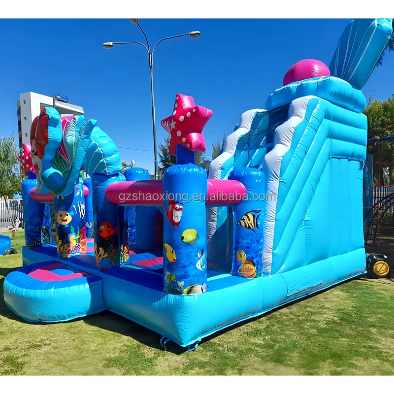 Casa de rebote inflable comercial para niños, parque infantil inflable de sirena oceánica, castillo hinchable combinado, tobogán de castillo saltador Meerjungfrau