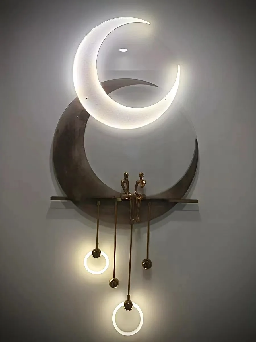 High end entrance decoration painting wall lamp luxury corridor end LED moon hanging painting 3D solid luminous mural