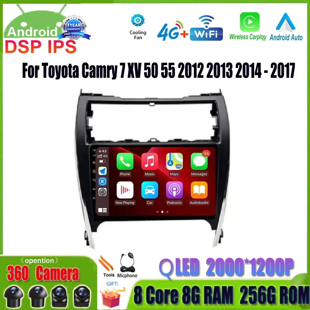 GPS Navigation Android 14 Car Radio For Toyota Camry 7 XV 50 55 2012 2013 2014 - 2017 Multimedia Video Player WIFI DVD NO 2Din