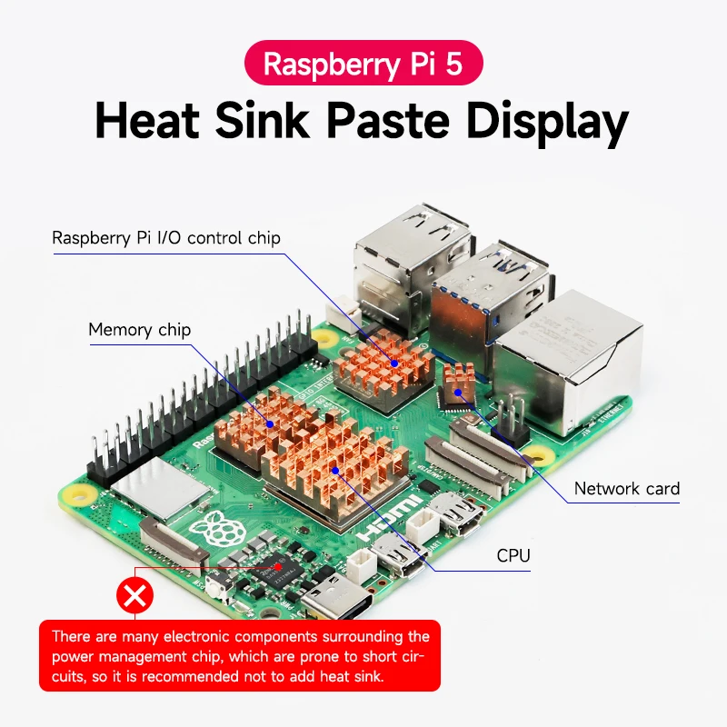 4 pz Raspberry Pi 5 dissipatore di calore in rame radiatore di dissipazione del Pad di raffreddamento passivo con autoadesivo per Raspberry Pi 5