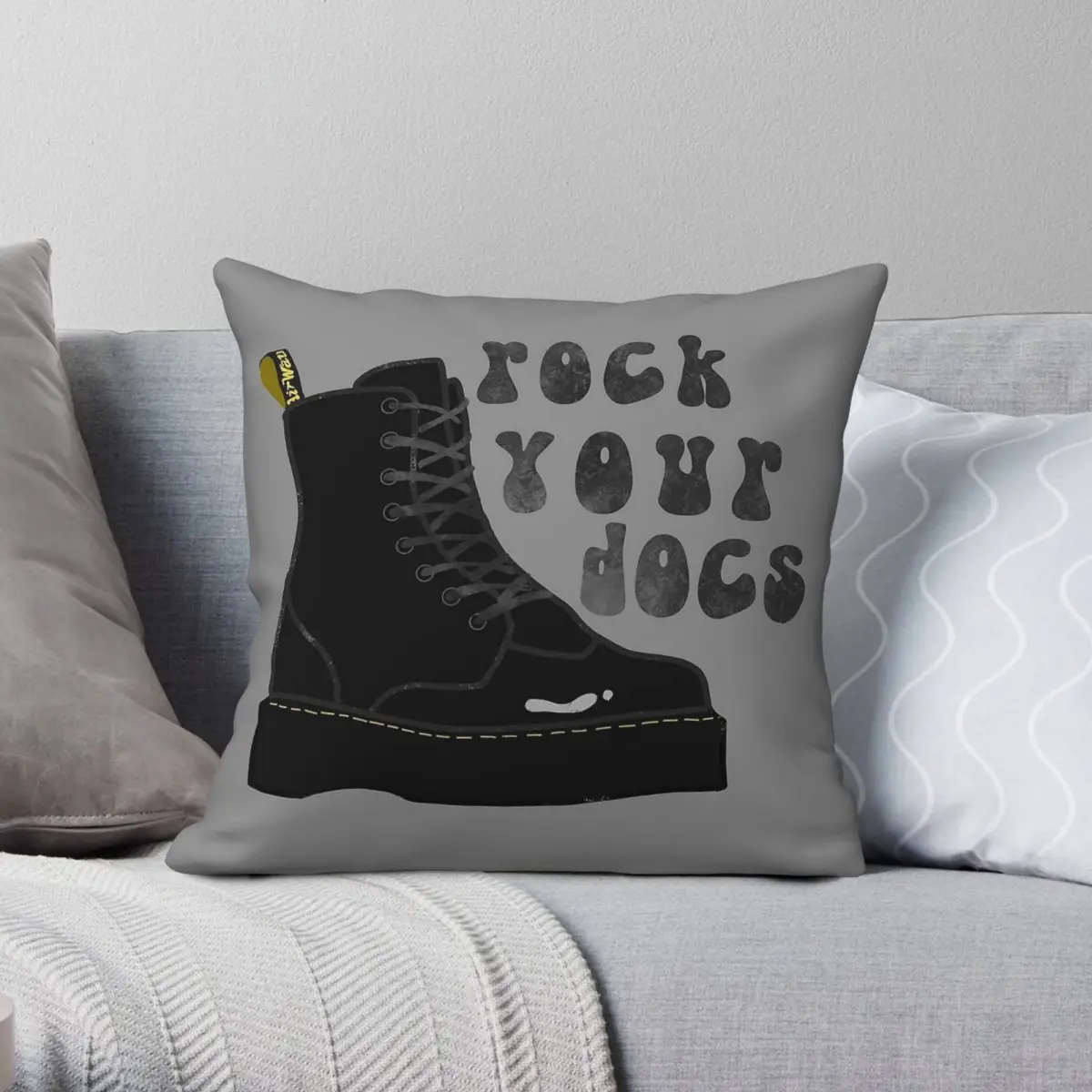 غطاء وسادة Rock Your Docs مصنوع من البوليستر والكتان المخملي المطبوع بسحاب ديكور منزلي مقاس 18 بوصة