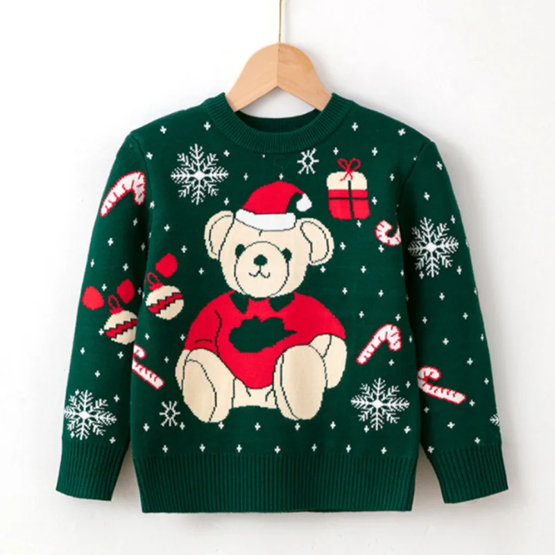 2024 Christmas Sweater O Neck Printed Deer Novelty Ugly Christmas Sweater Unisex Boys Girls Long Sleeve Knit Sweater Jacket