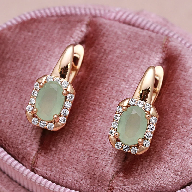 New Geometric Oval Jade Green Zircon Women\'s Elegant Drop Earrings 585 Gold Vintage Jewelry Party Wedding European Earrings