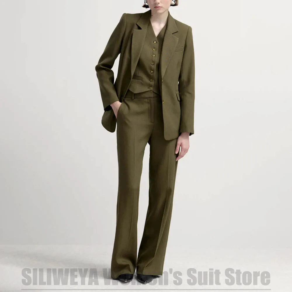 Chic Women's Suit Three Piece Long Sleeves Notch Lapel Wear Fashion Office Lady Formal Party Outfit (Blazer+Vest+Pants)