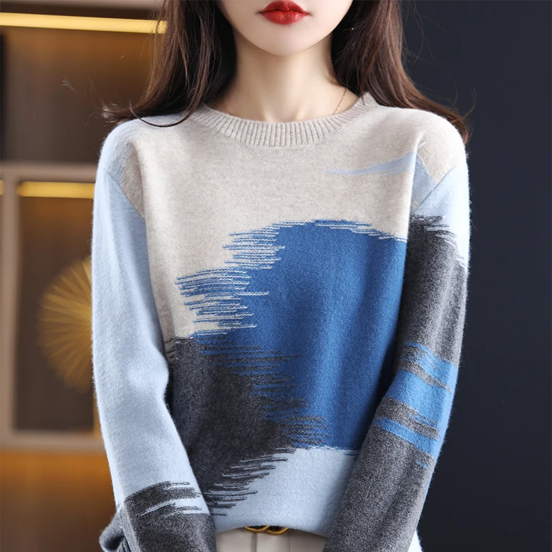 2024 Vrouwen Kleding Truien Truien Voor Vrouwen Contrast Kleur Koreaanse Jumper O-hals Casual Gebreide Trui Vintage Sueter Mujer