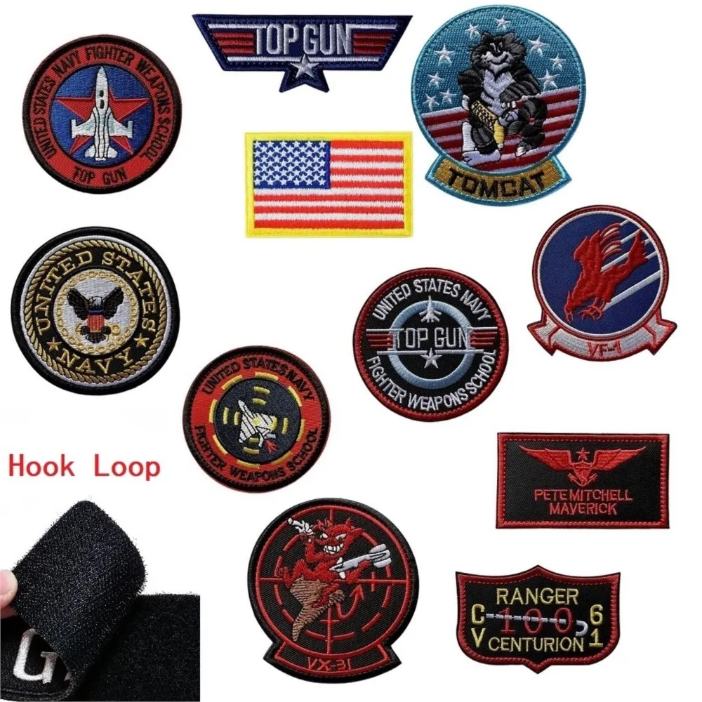 

Top Gun Tomcat Embroidery Patch Chapter American VF-1 Pilot Badge Armband Clothes Hat Sticker Jacket Appliques .Hook and Loop