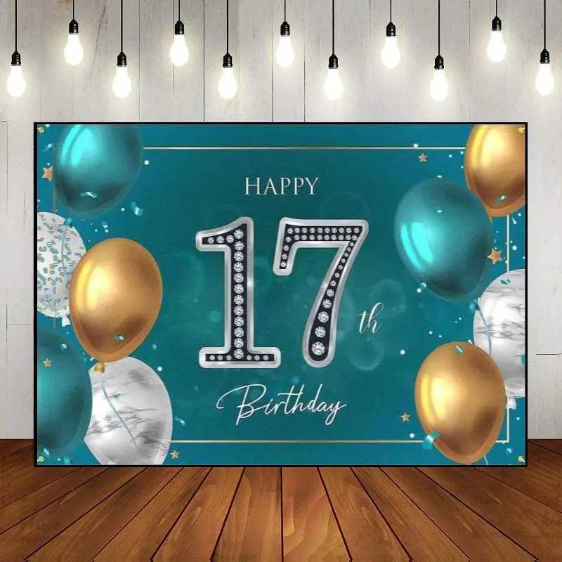 

Boy Girl Party Backdrop Golden Banner Happy 17th Birthday Decoration Photo Custom Photography The Breath of Youth Background