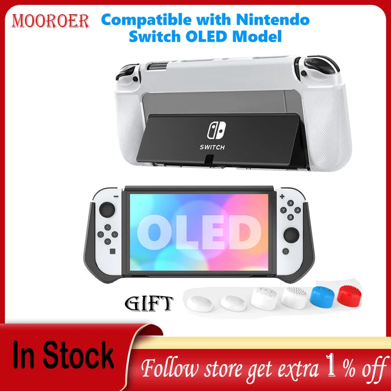 

Mooroer Dockable Case for Switch OLED Model, TPU & PC Protective Case Compatible with Nintendo Switch OLED Bracket Cover Case