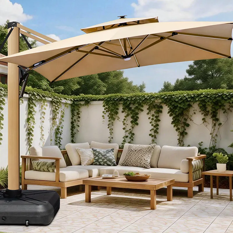 Aluminum Alloy Waterproof Windproof Sunshade Square 3m with Light Beads Roman Awning for Outdoor Furniture & Courtyard