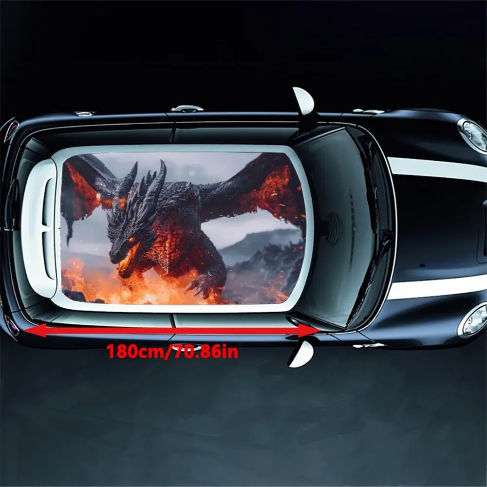 High-definition 3D flame dance blue dragon pattern car vinyl wraps, car roof graphic stickers, instantly ignite your driving pas