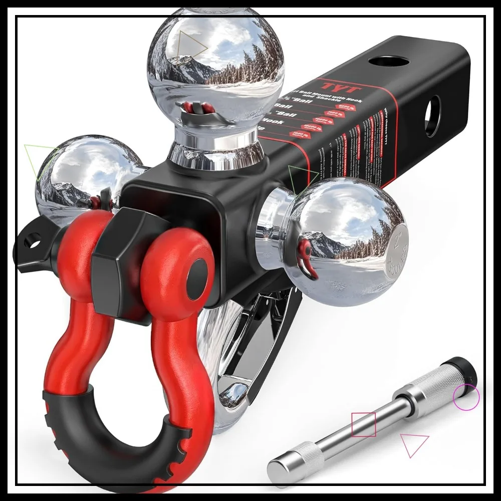 

Тройной шариковый сцеп для прицепа для 2-дюймового приемника, 3 размера (1-7/8", 2", 2–5/16 дюйма) с буксирным крюком и скобой, 10 000 фунтов GTW