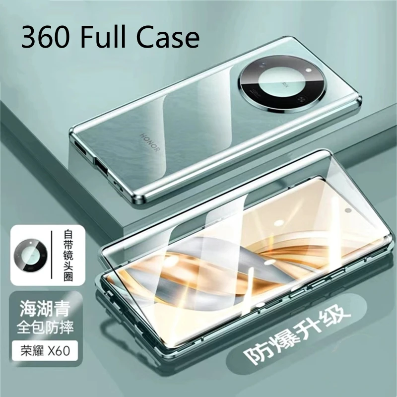

360 Full Case For Honor X9C Smart 5G Case Double Sided Magnetic Adsorption Metal Tempering Glass Cover For Honor X60 X9 C Smart