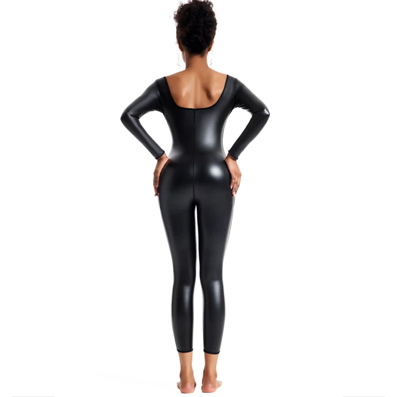 Womens Long Sleeves Leather Bodysuit Shapewear Body Shaper Tummy Control Slimming Leggings Thigh Slimmer Abdomen Shapers Corsets