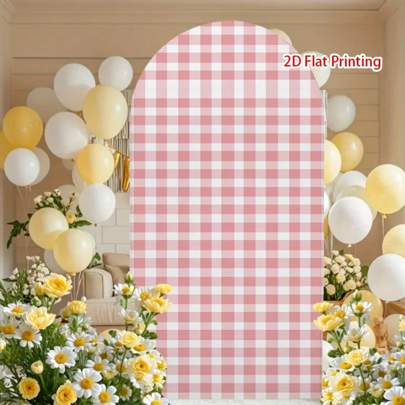 VIKAMA Rosa und weiß karierte Hochzeitsbogen-Kulisse – Fotohintergrund für Hochzeiten und Gender-Reveal-Partys