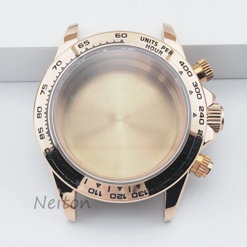 NEITON VK63 39mm Watch Case Silver/Gold With Strap Solid Stainless Steel For VK63 Watches Automatic Movement Accessory Parts image 3