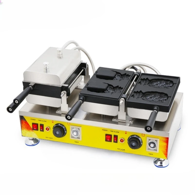 Refreshing Double Head Mechanical Edition Open Pineapple Sundae Rainbow Ice Cream Waffle Snapper Machine