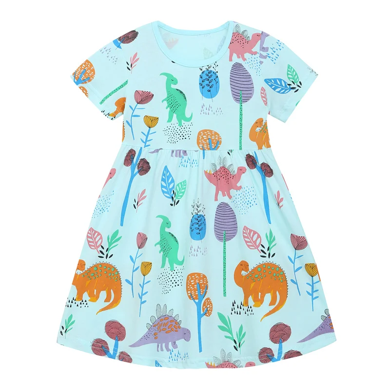 Jumping Meters 2-7T Dinosaurs Girls Dresses With Animals Print Hot Selling Children's Cotton Dinosaur Print Fashion Kid Frock