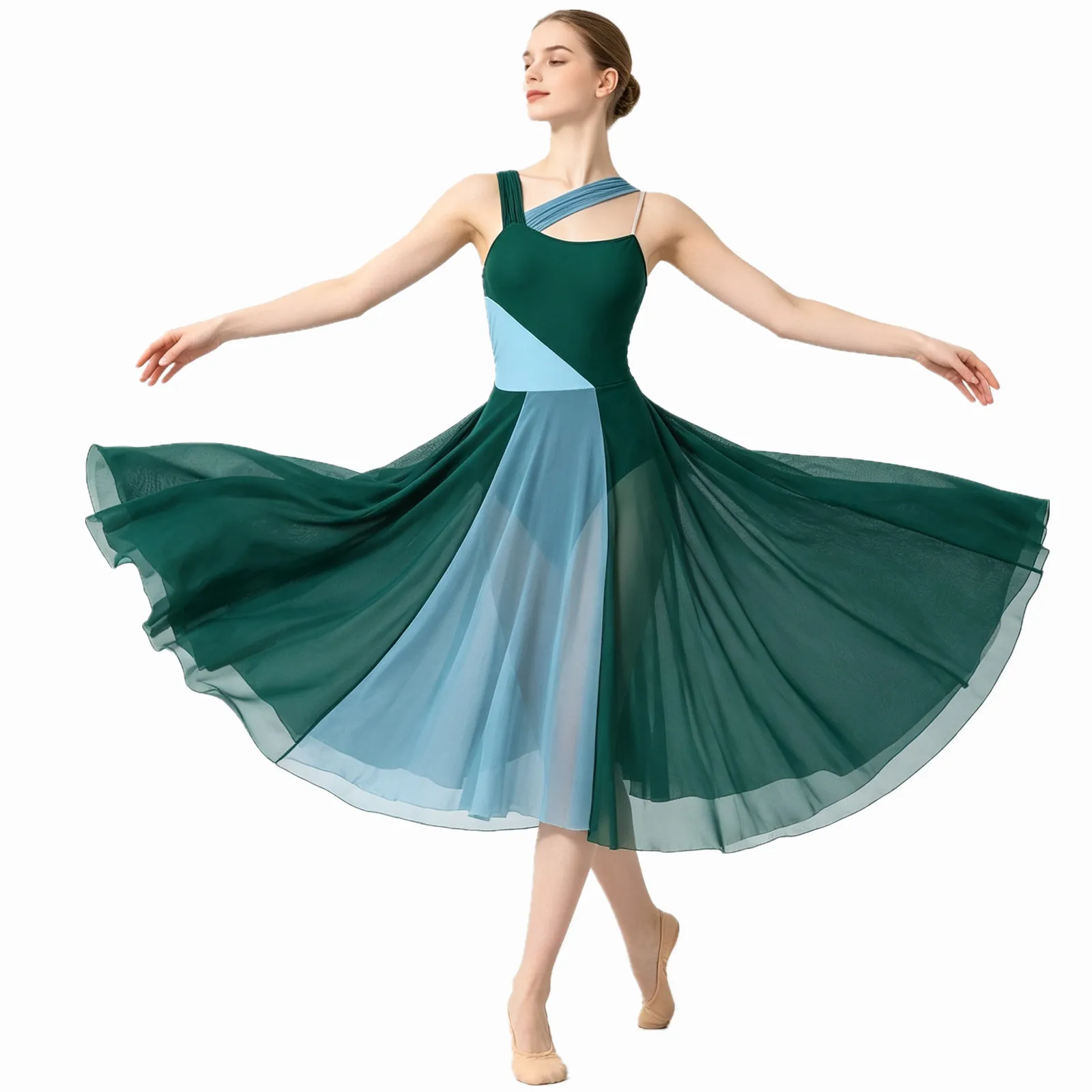 Womens Gymnastics Leotard Skating Ballet Dance Performance Dress Mesh Shoulder Straps Lyrical Modern Contemporary Dance Costume