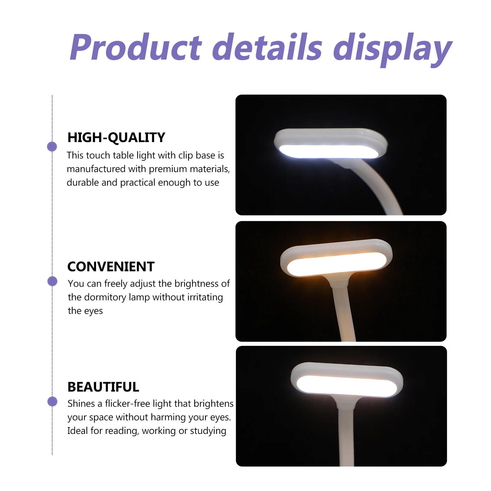 

Flexible Sucker Reading Lamp Clip Light Eye Protection Desk Student White Brightness Adjustable Bedroom Office College