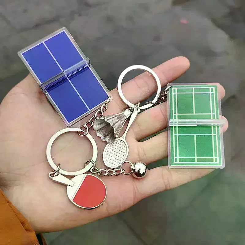 Acrylic Badminton Acrylic Keychain Two-sided Mini Badminton Playground Keyring Table Tennis Tennis Court Table Tennis Key Holder